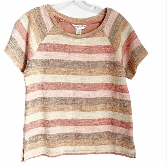 🟢Christopher & Banks Stripped Woven Tee Top Sz PS - Picture 1 of 4